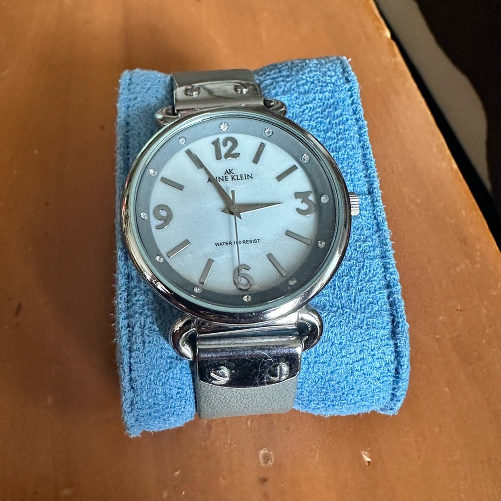 Anne Klein Silver-Tone Watch with Gray Strap